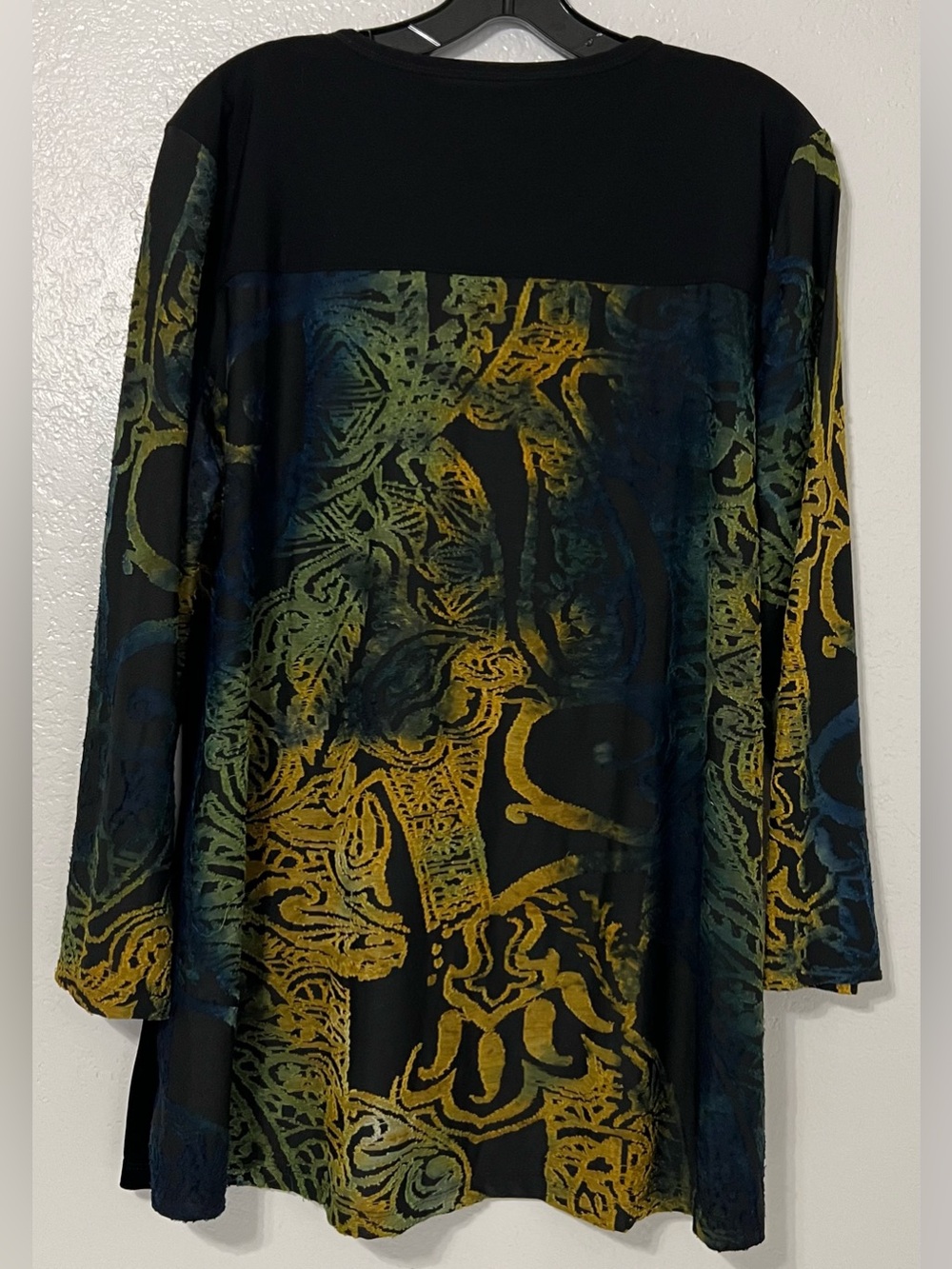 Caleesa XL Black Velour Embroidered Sheer Sleeve Boho Tunic Made USA - Picture 3 of 5